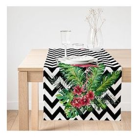Realhomes Zigzag Flamingo Tasarımlı Dijital Baskılı Dekoratif Süet Runner