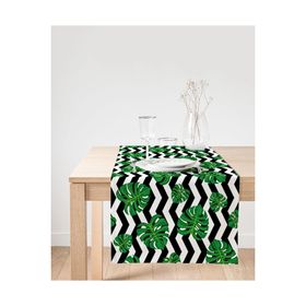 Realhomes Zigzag Zebra Temalı Yaprak Çizimli Dijital Baskılı Süet Runner