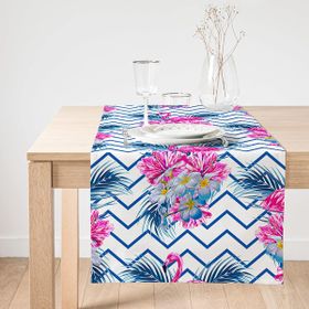Realhomes Zigzag Zeminli Flamingo Baskılı Dekoratif Süet Runner