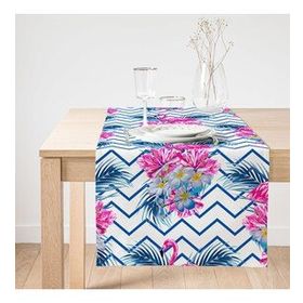 Realhomes Zigzag Zeminli Flamingo Baskılı Dekoratif Süet Runner