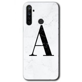 Realme 5I Beyaz Mermer Desenli A Harfi Baskılı Uyumlu Silikon Kılıf