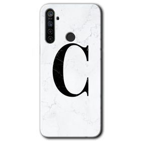 Realme 5I Beyaz Mermer Desenli C Harfi Baskılı Uyumlu Silikon Kılıf