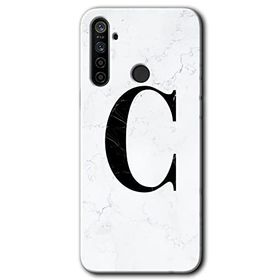 Realme 5I Beyaz Mermer Desenli C Harfi Baskılı Uyumlu Silikon Kılıf