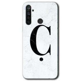 Realme 5I Beyaz Mermer Desenli C Harfi Baskılı Uyumlu Silikon Kılıf