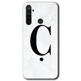 Realme 5I Beyaz Mermer Desenli C Harfi Baskılı Uyumlu Silikon Kılıf