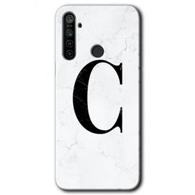 Realme 5I Beyaz Mermer Desenli C Harfi Baskılı Uyumlu Silikon Kılıf