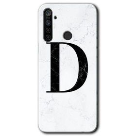 Realme 5I Beyaz Mermer Desenli D Harfi Baskılı Uyumlu Silikon Kılıf