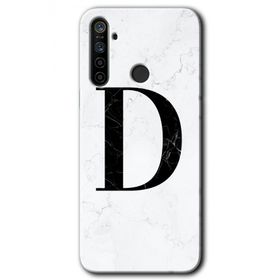 Realme 5I Beyaz Mermer Desenli D Harfi Baskılı Uyumlu Silikon Kılıf