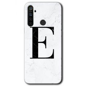 Realme 5I Beyaz Mermer Desenli E Harfi Baskılı Uyumlu Silikon Kılıf