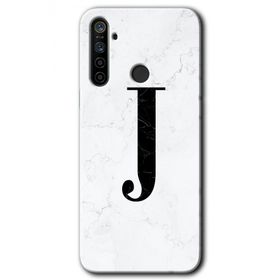 Realme 5I Beyaz Mermer Desenli J Harfi Baskılı Uyumlu Silikon Kılıf