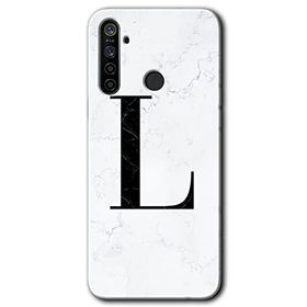 Realme 5I Beyaz Mermer Desenli L Harfi Baskılı Uyumlu Silikon Kılıf