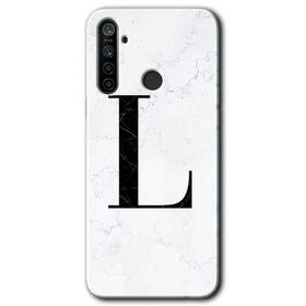Realme 5I Beyaz Mermer Desenli L Harfi Baskılı Uyumlu Silikon Kılıf