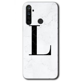 Realme 5I Beyaz Mermer Desenli L Harfi Baskılı Uyumlu Silikon Kılıf