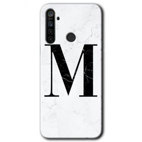 Realme 5I Beyaz Mermer Desenli M Harfi Baskılı Uyumlu Silikon Kılıf