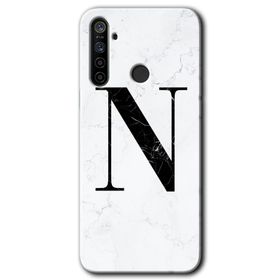 Realme 5I Beyaz Mermer Desenli N Harfi Baskılı Uyumlu Silikon Kılıf