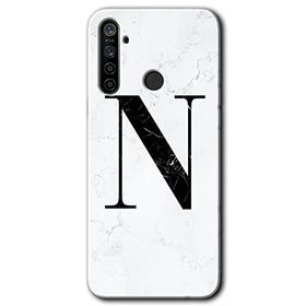 Realme 5I Beyaz Mermer Desenli N Harfi Baskılı Uyumlu Silikon Kılıf
