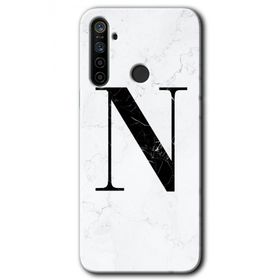 Realme 5I Beyaz Mermer Desenli N Harfi Baskılı Uyumlu Silikon Kılıf