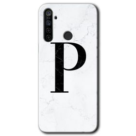 Realme 5I Beyaz Mermer Desenli P Harfi Baskılı Uyumlu Silikon Kılıf