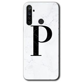 Realme 5I Beyaz Mermer Desenli P Harfi Baskılı Uyumlu Silikon Kılıf