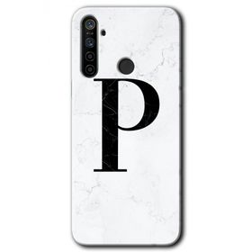 Realme 5I Beyaz Mermer Desenli P Harfi Baskılı Uyumlu Silikon Kılıf