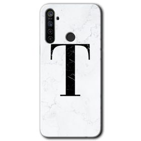 Realme 5I Beyaz Mermer Desenli T Harfi Baskılı Uyumlu Silikon Kılıf