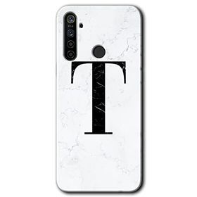 Realme 5I Beyaz Mermer Desenli T Harfi Baskılı Uyumlu Silikon Kılıf
