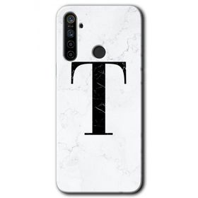 Realme 5I Beyaz Mermer Desenli T Harfi Baskılı Uyumlu Silikon Kılıf
