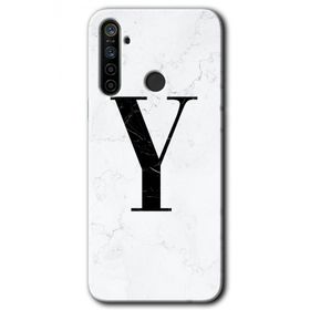 Realme 5I Beyaz Mermer Desenli Y Harfi Baskılı Uyumlu Silikon Kılıf