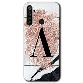 Realme 5I Pembe Mermer Desenli A Harfi Baskılı Uyumlu Silikon Kılıf