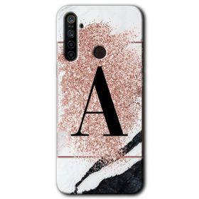 Realme 5I Pembe Mermer Desenli A Harfi Baskılı Uyumlu Silikon Kılıf