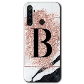 Realme 5I Pembe Mermer Desenli B Harfi Baskılı Uyumlu Silikon Kılıf
