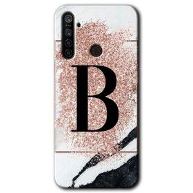 Realme 5I Pembe Mermer Desenli B Harfi Baskılı Uyumlu Silikon Kılıf