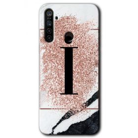 Realme 5I Pembe Mermer Desenli İ Harfi Baskılı Uyumlu Silikon Kılıf