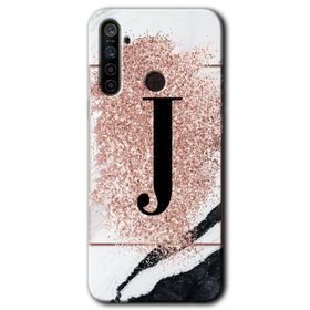 Realme 5I Pembe Mermer Desenli J Harfi Baskılı Uyumlu Silikon Kılıf