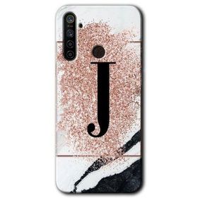 Realme 5I Pembe Mermer Desenli J Harfi Baskılı Uyumlu Silikon Kılıf