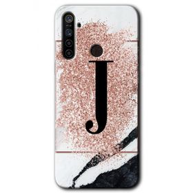 Realme 5I Pembe Mermer Desenli J Harfi Baskılı Uyumlu Silikon Kılıf