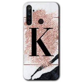 Realme 5I Pembe Mermer Desenli K Harfi Baskılı Uyumlu Silikon Kılıf