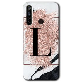 Realme 5I Pembe Mermer Desenli L Harfi Baskılı Uyumlu Silikon Kılıf