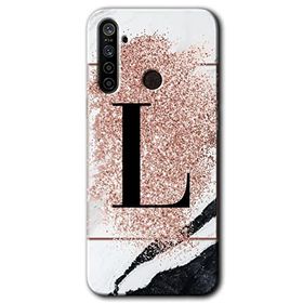 Realme 5I Pembe Mermer Desenli L Harfi Baskılı Uyumlu Silikon Kılıf