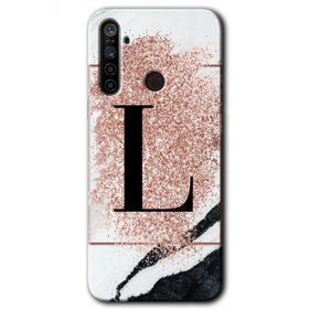 Realme 5I Pembe Mermer Desenli L Harfi Baskılı Uyumlu Silikon Kılıf