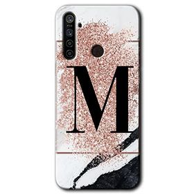 Realme 5I Pembe Mermer Desenli M Harfi Baskılı Uyumlu Silikon Kılıf