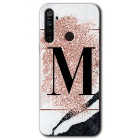 Realme 5I Pembe Mermer Desenli M Harfi Baskılı Uyumlu Silikon Kılıf
