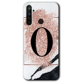 Realme 5I Pembe Mermer Desenli O Harfi Baskılı Uyumlu Silikon Kılıf
