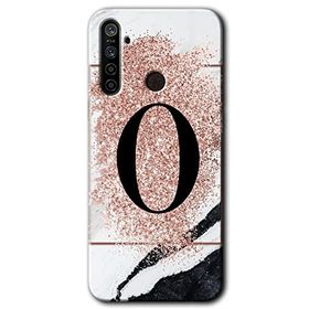 Realme 5I Pembe Mermer Desenli O Harfi Baskılı Uyumlu Silikon Kılıf