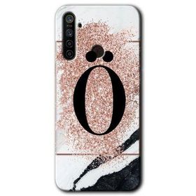 Realme 5I Pembe Mermer Desenli O Harfi Baskılı Uyumlu Silikon Kılıf