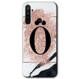 Realme 5I Pembe Mermer Desenli O Harfi Baskılı Uyumlu Silikon Kılıf