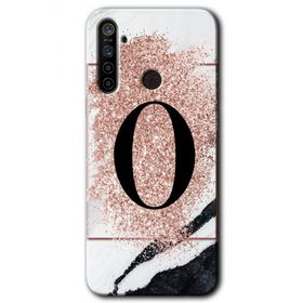 Realme 5I Pembe Mermer Desenli O Harfi Baskılı Uyumlu Silikon Kılıf