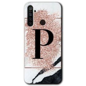 Realme 5I Pembe Mermer Desenli P Harfi Baskılı Uyumlu Silikon Kılıf