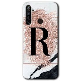 Realme 5I Pembe Mermer Desenli R Harfi Baskılı Uyumlu Silikon Kılıf