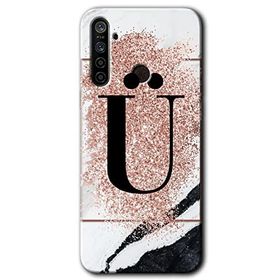 Realme 5I Pembe Mermer Desenli Ü Harfi Baskılı Uyumlu Silikon Kılıf